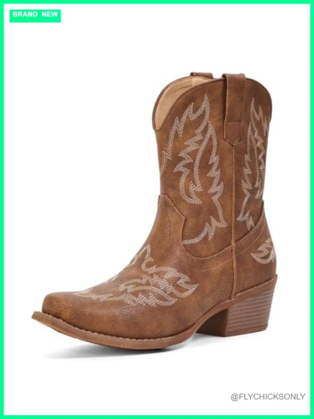 Faux Leather Ankle Cowgirl Booties with Chunky Heel
